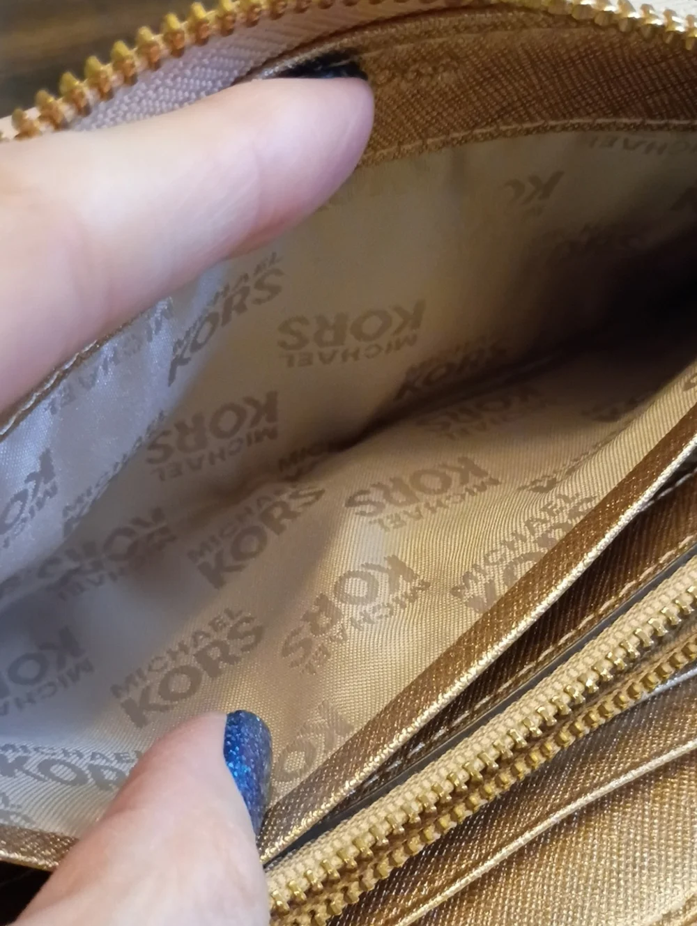 Michael Kors Gold Saffiano Zip Wallet